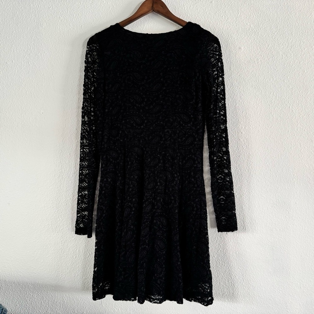 Maurices Black Paisley Lace Panel V Neck Long Sleeve Dress Small Chic Elegant - Picture 10 of 12
